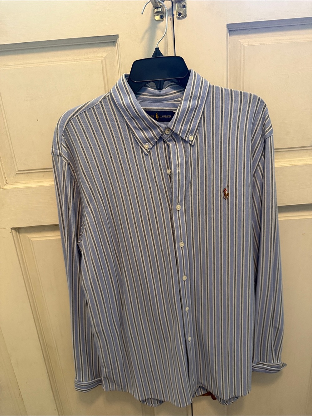 Ralph Lauren Light Blue and White Striped Button-Down Shirt